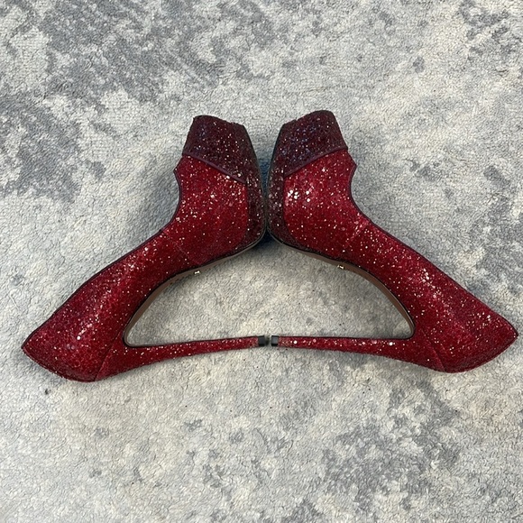 Schutz Fernanda Pump Rouge Red Dark Wine Glitter Sparkle Platform Stiletto 7 - Picture 7 of 15